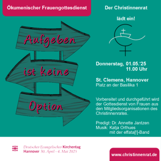 Einladung zum Gottesdienst des Christinnenrats am 01.05.2025