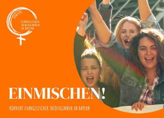 Vorderseite der Postkarte "Einmischen" des Bayerischen Theologinnenkonvents