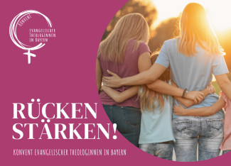 Vorderseite der Postkarte "Rücken Stärken" des Bayerischen Theologinnenkonvents